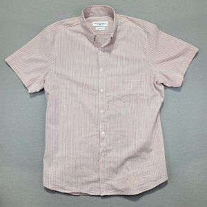 Mizzen + Main Size Large Trim SEERSUCKER SHORT SLEEVE Blue and Red Stripe NWOT